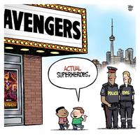 AVENGERS MARVEL STUDIOS ENGERS INITY WAR ACTUAL SUPERHEROES, MYA Mon TORENTO STAR POLICE EMS