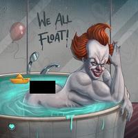 A drawing of Pennywise in the tub with his rear end poking out. It has been censored.
