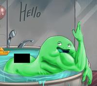 A redraw of the Pennywise tub drawing. It features Mr. Frog from Smiling Friends.