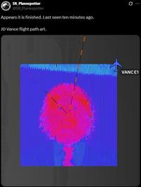 SR_Planespotter @SR_Planespotter Appears it is finished. Last seen ten minutes ago. JD Vance flight path art. Ø ... VANCE1