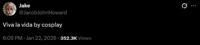 A tweet reading, "Viva la vida by cosplay." It references a viral Kai Cenat interview.