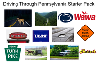 Driving Through Pennsylvania Starter Pack Wawa FRESH FOOD SHEETZ MADE TO ORDER PENNA TURN- PIKE TRUMP MAKE AMERICA GREAT AGAIN! 2024 ROAD WORK AHEAD Rutter's