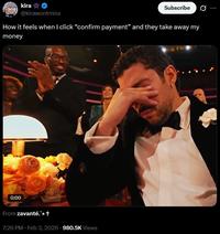 A Bad Bunny meme. It reads, "How it feels when I click “confirm payment” and they take away my money."