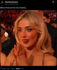 Charlotte Douleur @HouseOfDouleur When I find out he's into chastity... 3:12 PM - Feb 3, 2026 7,645 Views g...