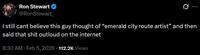 A tweet about JSN's new nickname. It reads, "I still cant believe this guy thought of “emerald city route artist” and then said that s--- outloud on the internet."