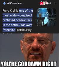 Al Overview Pong Krell is one of the most widely despised, or "hated," characters in the entire Star Wars franchise, particularly OD+4 YOU'RE GODDAMN RIGHT imgflip.com
