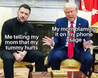NE Me telling my mom that my tummy hurts My mom blaming it on my phone usage TRUME