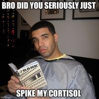An image macro meme depicting rapper "Drake":https://knowyourmeme.com/memes/people/drake referencing the slang corisol spike, shared in early March 2025 on Twitter.
