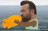 An image of Lee Brice kissing a fish. It is based on a South Park scene.