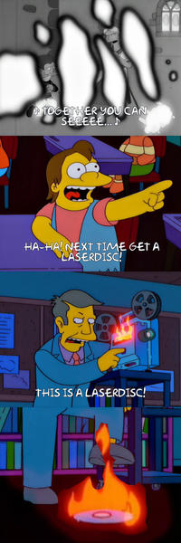 If the Season 12 Simpsons episode "Skinner's Sense of Snow" were made in the early-to-mid 1990s, they'd probably watch the cheesy 1930s movie "The Christmas That Almost Wasn't But Then Was" on a different "alternate" premium home video format...