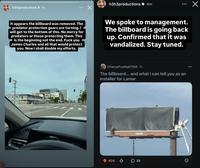 Ethan Klein's Instagram Story posts about the James Charles billboard being vandalized.