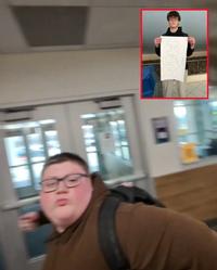 A screenshot of a video by Danny Spud. It is a POV of a pro-ICE student about to get punched by an anti-ICE student.