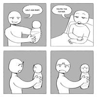 A comic by Tumblr user and artist sillygoose-xp. The comic is about a father and his ugly baby.