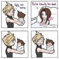 A redraw of the "ugly baby" meme. The meme references "Final Fantasy 7.":https://knowyourmeme.com/memes/subcultures/final-fantasy-vii