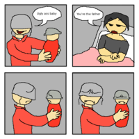A redraw of the "ugly baby" meme. The meme references "Team Fortress 2.":https://knowyourmeme.com/memes/subcultures/team-fortress-2