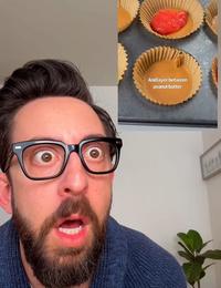 A reaction image of Adam Rose with a soy face. He is reacting to PB&J bites.