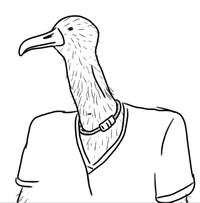 A piece of art referencing the Hand In Pocket / Skinny Neck optical illusion. It shows a long necked bird.