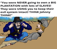 "You were NEVER going to own a BIG PLANTATION with lots of SLAVES! They were USING you to keep their evil system intact! THINK Johnny THINK!"