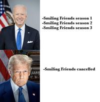 -Smiling Friends season 1 -Smiling Friends season 2 -Smiling Friends season 3 -Smiling Friends cancelled