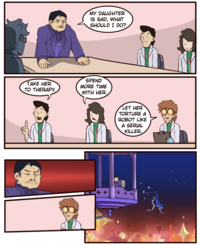 MY DAUGHTER IS SAD, WHAT SHOULD I DO? TAKE HER TO THERAPY. SPEND MORE TIME WITH HER. LET HER TORTURE A ROBOT LIKE A SERIAL KILLER.