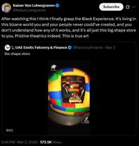A post reacting to the Shape Store video. It reads, "After watching this I think I finally grasp the Black Experience. It’s living in this bizarre world you and your people never could’ve created, and you don’t understand how any of it works, and it’s all just this big shape store to you. Pristine theatrics indeed. This is true art."