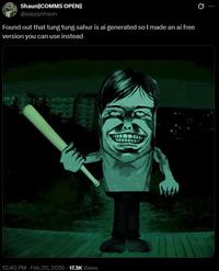 Shaun||COMMS OPEN|| @sappyshaun Found out that tung tung sahur is ai generated so I made an ai free version you can use instead 12:40 PM - Feb 20, 2026 17.3K Views