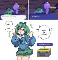 A piece of Gyaru Bulbasaur fan art. It was created by RhymeWithRay.