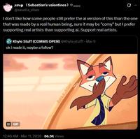 II GIF savy (Sebastian's valentines) ♡xx @savella_silver I don't like how some people still prefer the ai version of this than the one that was made by a real human being, sure it may be "corny" but I prefer supporting real artists than supporting ai. Support real artists. Khyle Stuff (COMMS OPEN) @Khyle_stufff. Mar 9 ok i made it, maybe a follow? 12:46 AM - Mar 11, 2026 86.5K Views KHYLE STUFF