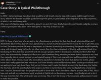 A Reddit post announcing the Cave Story rap album.
