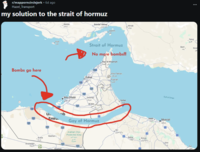 r/mapporncirclejerk • 6d ago Hazel_Transport my solution to the strait of hormuz Bombs go here Kish كيش Emira Bastak بنکر E15 E45 ESS Arada Wedhail عرادة Shubaytah الشرطة 95 Shavbah E14 Abu Dhabi Bandar Abbas Qeshm Strait of Hormuz No more bombs!!! Dubai E66 Sweihan سوبحان Al Ain Gay of Hormuz Arabian Oryx Protected Area محمية المها العربي E90 Ras Al-Khaimah Khor Fakkani خوردگان م Fujairah الفجيرة Ibri Sohar ولاية عبري Minab میناب Bahla Nizwa ° ولایه گردی Gulf of Oman Seeb Muscat Bent بنت Fanuj الفرج Jbra Sur صور Niks