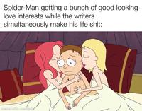 Spider-Man getting a bunch of good looking love interests while the writers simultaneously make his life s---: made with mematic