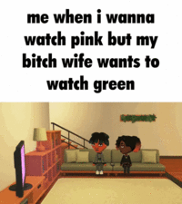 me when i wanna watch pink but my bitch wife wants to watch green