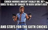 CHUCK NORRIS DOESN'T REALLY DIE. HE GOES TO HELL BY CHOICE TO KICK SATAN'S ASS AND STAYS FOR THE GOTH CHICKS