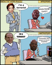 Captain Sisko reacts to Kira, formerly of the Bajoran resistance against Cardassia, then to Eddington, a member of the Maquis resistance against Cardassia.