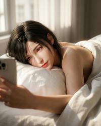 Tifa's playing phone on bed