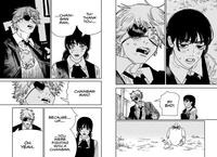 Two pages from the last chapter of Chainsaw Man. In the panels, Asa calls Denji "Chainsaw Man."