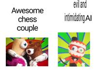 evil and Awesome chess couple intimidating AI