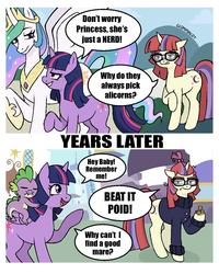 Don't worry Princess, she's just a NERD! Why do they always pick alicorns? YEARS LATER Hey Baby! Remember me! BEAT IT POID! Why can't I find a good mare? GLOMPSALOT +