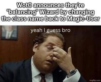 WotC announces they're "balancing" Wizard by changing the class name back to Magic-User yeah I guess bro imgflip.com