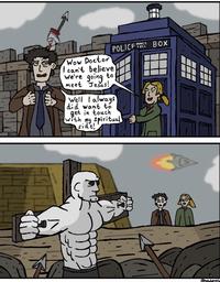 Wow Doctor I can't believe we're going to meet Jesus! POLICE Well I always did want to get in touch with my spiritual side! OLUS @nowherel Public BOX