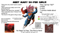 MEET MARY SU-PER GIRL!!! "She's the only victim Kyofu couldn't crack!" "She's gonna be really cool in the finished game!" "Beauty was about her, actually!" "She could take down Yokubo if she wanted to!" "Her level in the game will go crazy" Give me freedom Give me fire >is the girlboss protagonist >outshone by julie Give me unearned achievements or I retire!!! They call her "007" 0 feats O wins 7 comics made about her "She's a cool character, I swear! If you read the comics, you'll like her!" × Save the literal child from Lord X? you a fan of thes sick threads? Admit I stole from corpses so l can farm for pity in front of this 22 year old Welp, nothing Suicide "JoeDough Boi! Keep people from criticizing Can's fix! my character and my life is yours!" Y'know, themes and such No Need To Fear, The Plot Is Here! "If" and "could be" but never "is"