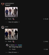 eyirimchukwum. *leaves* 2-4 Reply View 46 replies 13.3K muna 2-4 Reply IT GWORL ♥ . Creator Not Tung tung sahur 2-4 Reply View 22 more ✓ 4142 ♥ 358