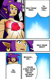 HALF-GENIE HERO. TH- THANK YOU... BECAUSE... Um... OH YEAH. ... YOU'RE A HALF-GENIE AND YOU SAVED THE GENIE REALM. HALF-GENIE HERO?