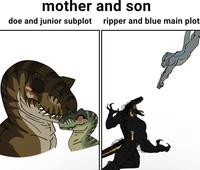 mother and son doe and junior subplot ripper and blue main plot