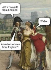 Are u two girls from England; Are u two whales from England? Wales..