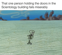 That one person holding the doors in the Scientology building fails miserably mematic & KLIPY