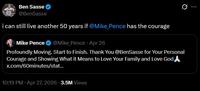 A tweet by politician Ben Sasse. It reads, "i can still live another 50 years if @Mike_Pence has the courage."
