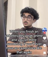 When you finish an unbelievably peak anime and you sit there wondering if you'll ever have an experience like that again + 100,8K 4553 11,2K