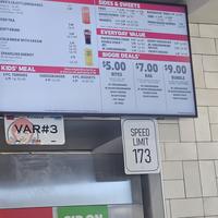 DAVE'S CRAFT LEMONADES ll-Natural Cal: 280 trawberry Cal: 330 Pineapple Mango Cal: 330 CED TEA SOFT DRINK COLD BREW WITH CREAM Caramel Vanilla Chocolate SPARKLING ENERGY 80-120 mg of caffeine Pineapple Citrus KIDS' MEAL 2 PC. TENDERS 6.79 Cal: 350-430 MED 3.69 STRANSERAY LEMONADE 3.09 Cal: 10 3.09 Coca-Cola SIDES & SWEETS FRIES 470 SM 2.79 MED 3.09 LRG 3.59 Natural-Cut with Sea Salt Cal: 260 350 BAKED POTATO 3.09 Cal: 300 Sour Cream & Chives NUGGETS 4PC. 2.69 Cal: 210-290 6PC.3.69 Cal: 300-380 BACONATOR FRIES 3.99 Cal: 450 CHILI SM 2.99 LRG 3.99 370 Cal: 280 FRESH-BAKED COOKIES Sugar or Chocolate Chunk Cinnabon" is a registered trademark of Cnnabon Francisor SPV LLC © 2015 Cabon Franchisor SPV LLC EVERY DAY VALUE 1.59 Cal: 330 Cal: 0-440 BACON DOUBLE STACK 4.29 Cal: 430 CRISPY CHICKEN BLT 3.29 Cal: 420 DOUBLE STACKT 3.49 Cal: 400 3.19 JBC 3.09 Cal: 360 JR. CHEESEBURGER DELUXE 2.59 Cal: 340 Cal: 190 JR. CHEESEBURGER 2.39 Cal: 420 Cal: 190 CRISPY CHICKEN 2.49 Cal: 340 Cal: 190 APPLE CITRUS SPARKLING ENERGY 3.79 Cal: 230 Choice of Apple Bites Cal: 35, or Jr. Fries Cal: 210, and Drink Cal: 0-110 CHEESEBURGER 4 PC. NUGGETS 4.99 Cal: 280 5.29 Cal: 240-320 BIGGIE DEALS $5.00 $7.00 $9.00 BITES CHOICE OF TWO, LIMIT OF ONE SANDWICH JR. CHEESEBURGER JR. BACON CHEESEBURGER CRISPY CHICKEN SM SOFT DRINK 4 PC. NUGGS JR. FRIES BAG GET ANY SANDWICH, 4PC NUGGS, JR. FRIES SMSOFT DRINK JR.CHEESEBURGER JR. BACON CHEESEBURGER DOUBLE STACK CRISPY CHICKEN BUNDLE GET ANY TWO SANDWICHES, JR. FRIES SM SOFT DRINK JR.CHEESEBURGER JR. BACON CHEESEBURGER DOUBLE STACK CRISPY CHICKEN KANSAS 2024 "Coca-Cola is a registered trademark of The Coca-Cola Company 02026 Quality Is Our Recipe LLC -.22% VAR#3 3184 SPEED LIMIT 173 3184 ©2005 Quity Our Recpe LLC