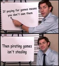 If paying for games means you don't own them Then pirating games isn't stealing